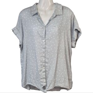 Jach's Girlfriend Light Blue Linen Blend  Polka Dot Women's Top Size XL